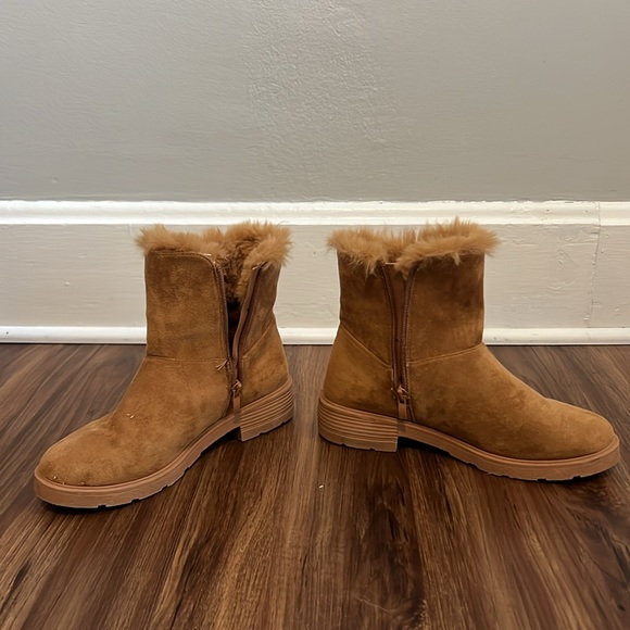 Olivia Miller Rosemary Faux Fur Tan Ankle Boots - Picture 5 of 6